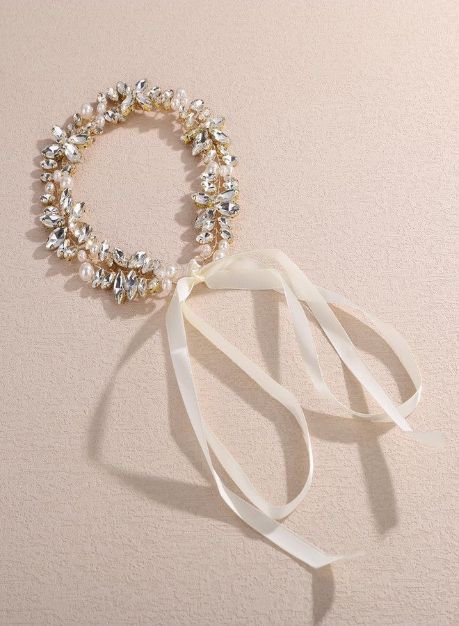 Chargances Wedding Brides Headpiece Rhinestone Pearls Hair Vine Bridal Jewelry Hair Accessories for Women (Gold) - Image 4